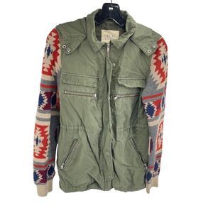 Thread & Supply Womens Anorak Jacket Aztec Long Sleeve 100% Cotton Green Small